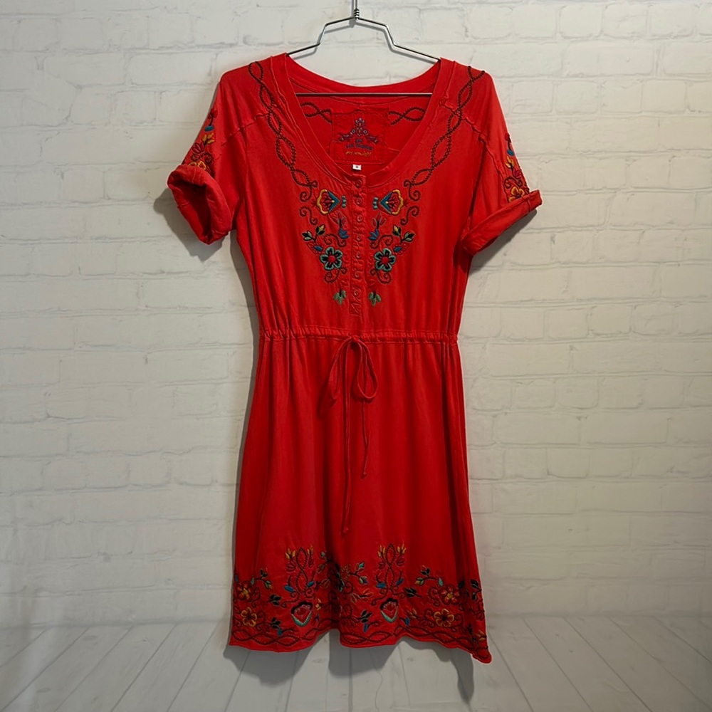 Johnny Was Red Embroidered Mini Dress